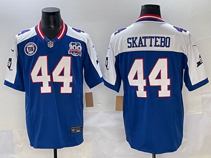 Men 2025 New York Giants 44 Skattebo Blue Throwback Three generations Nike Limited NFL Jersey style 2